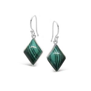 Diamond Shaped 925 SS Malachite Earring