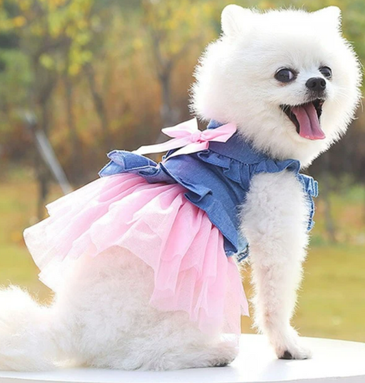 Denim w Pink Tutu Pet Apparel