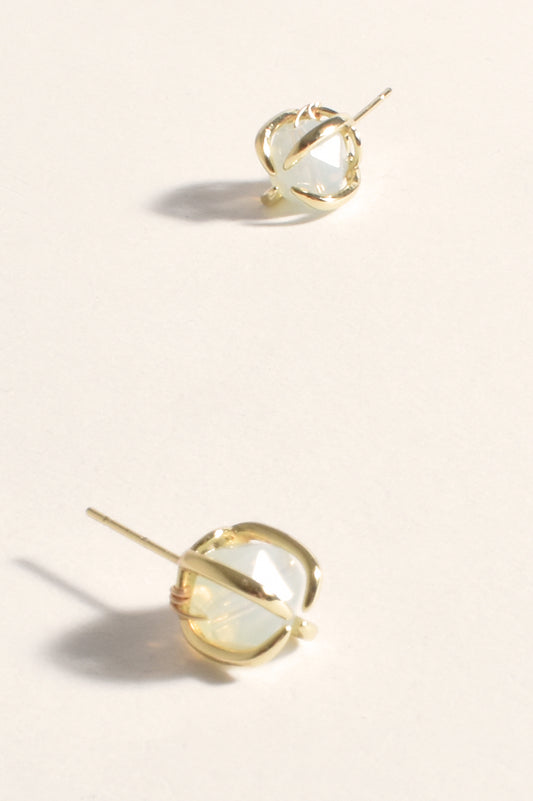 Claw Detail Opal Gold Quartz Earrings