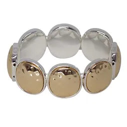 Two-Tone Hammer Disc Stretch Bracelet (S/G)