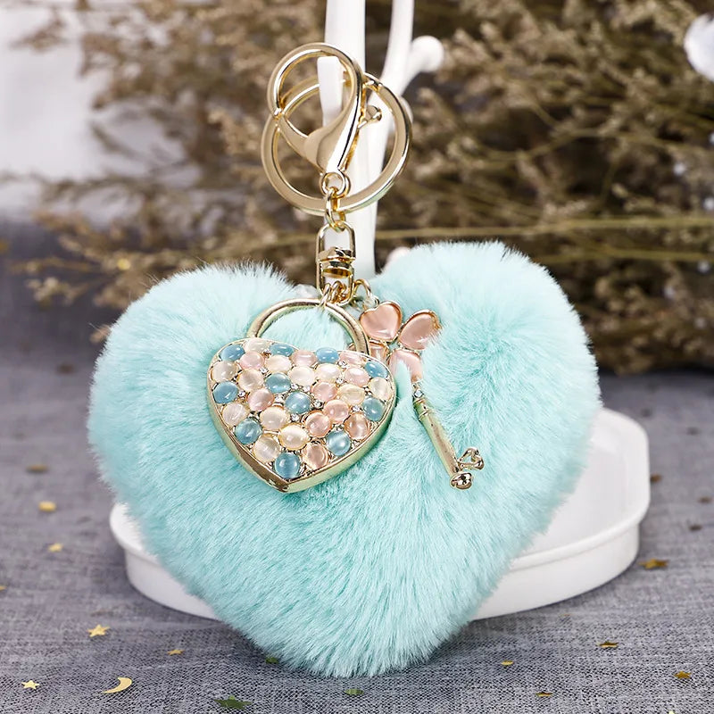 Fluffy Heart Keyring-Mint