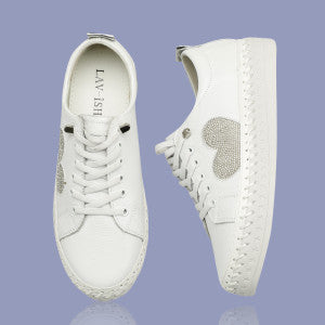 Bling Leather Sneaker - Silver Gold Heart