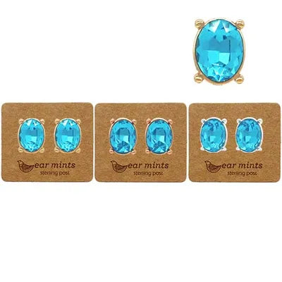 Crystal Studs (OVL) - Aquamarine