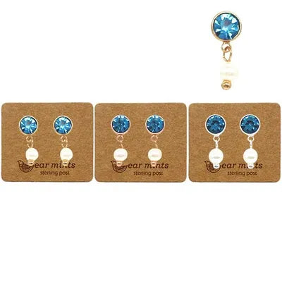 CZ Studs - w Pearl (RND) - Aquamarine