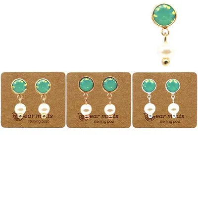 CZ Studs - w Pearl (RND) - Pacific Opal