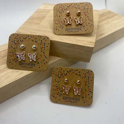 Studs (2pc) (CZ BFLY & Ball) - Pink