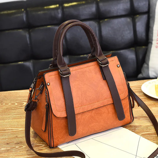 Brown Pu Leather Boston Bag