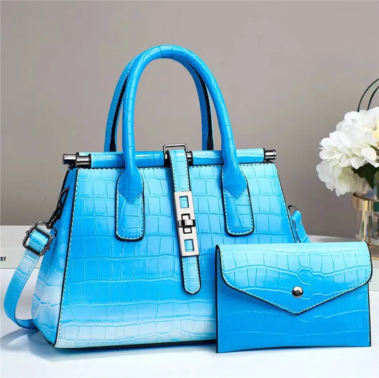 *Pu Leather Marble Croc Handbag Sets