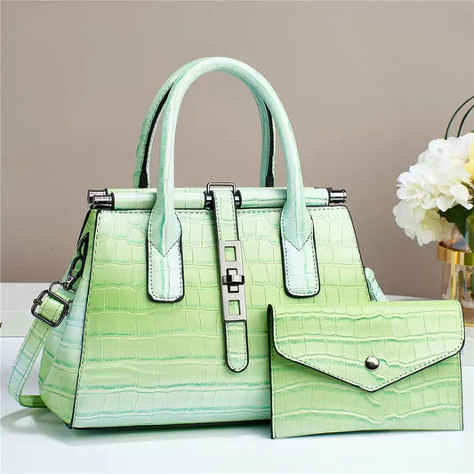 *Pu Leather Marble Croc Handbag Sets