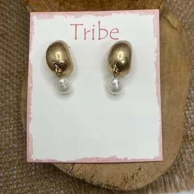 Brass Studs - Hoop w Pearl Drop (G)