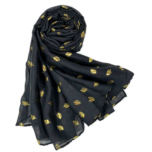 Black Gold Foil Small Leaf Scarf