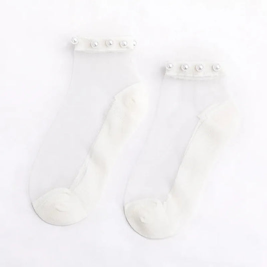 Pearl Lace Thin Mesh Short Socks