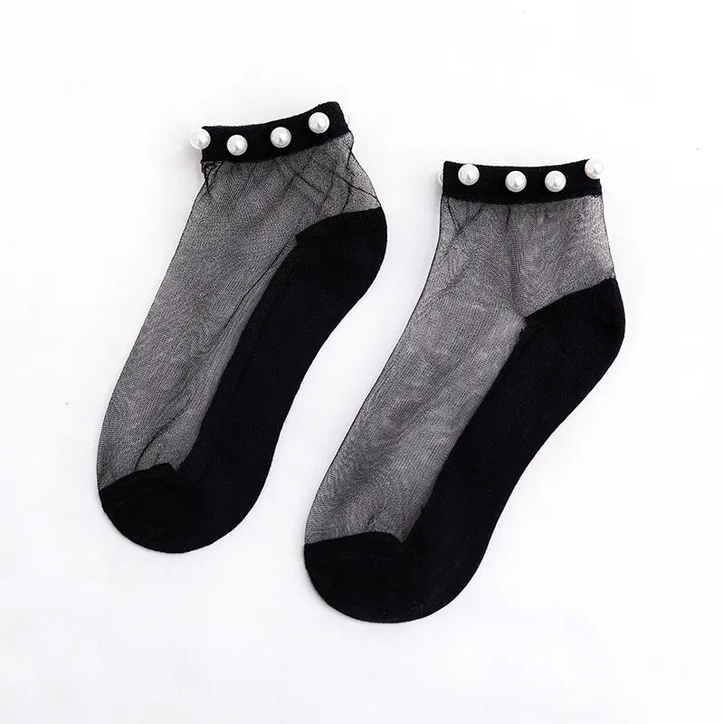 Pearl Lace Thin Mesh Short Socks