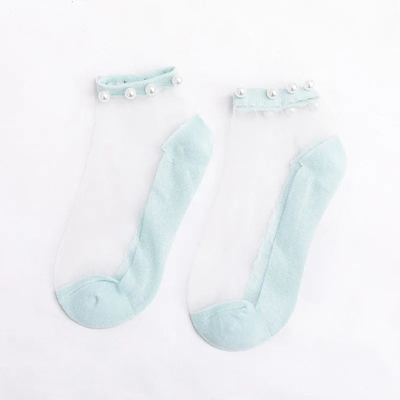 Pearl Lace Thin Mesh Short Socks