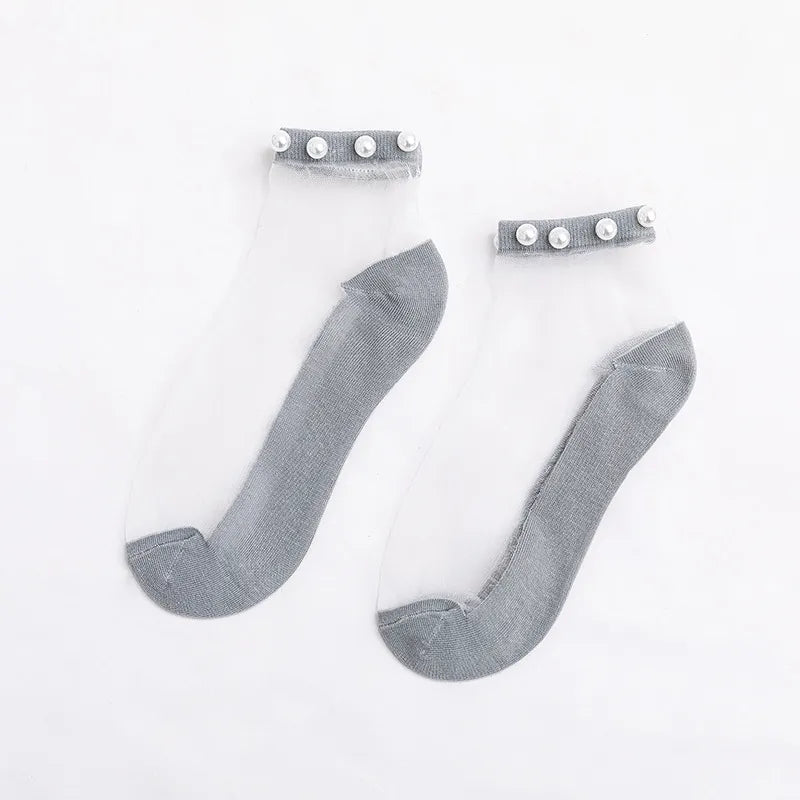 Pearl Lace Thin Mesh Short Socks