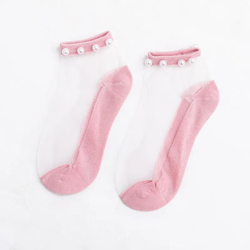 Pearl Lace Thin Mesh Short Socks