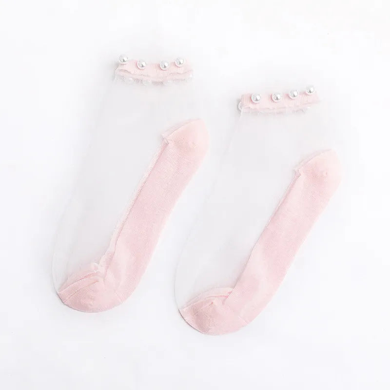 Pearl Lace Thin Mesh Short Socks