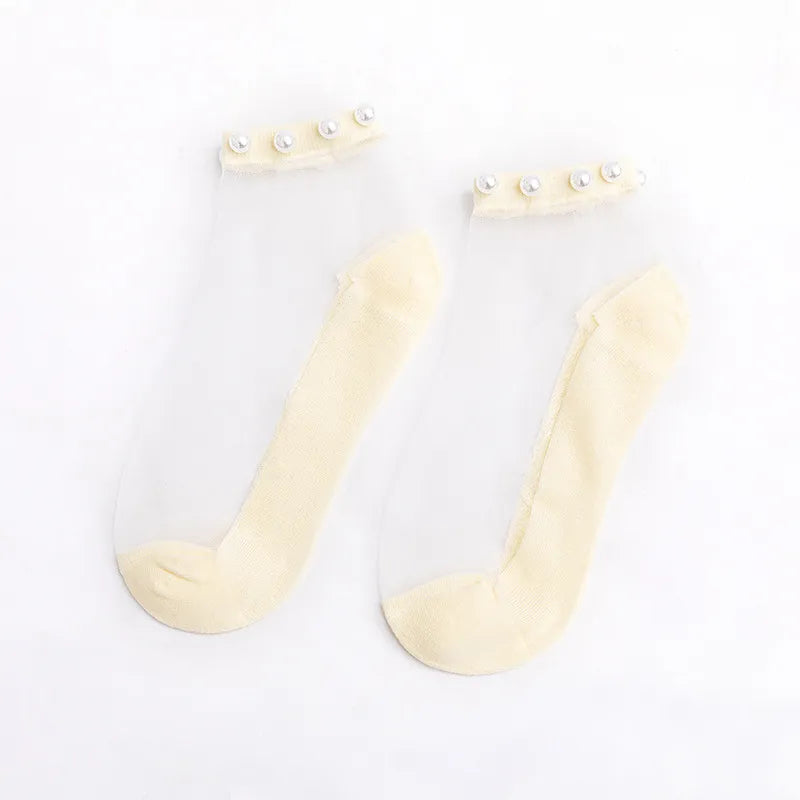 Pearl Lace Thin Mesh Short Socks