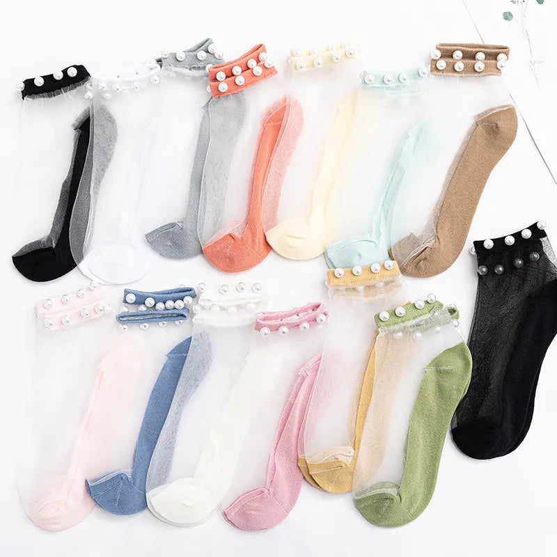 Pearl Lace Thin Mesh Short Socks