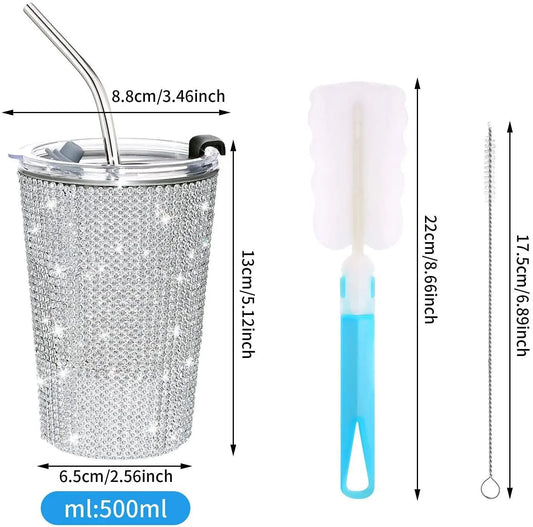 *304 Stainless Steel Diamante Water Cup with Straw