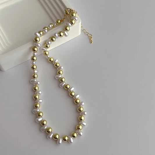 Irregular Ball Metal Pearl Necklace