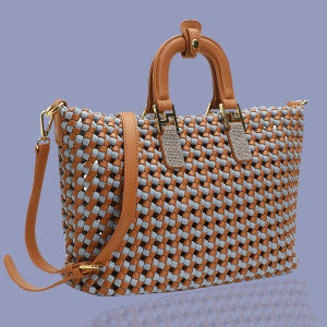 Tan/Blue Handwoven Tote