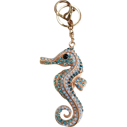 Bling Aqua Seahorse Keyring