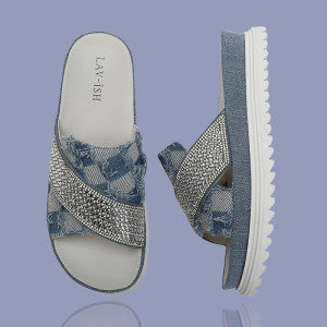 Denim Pu Cross Sandals