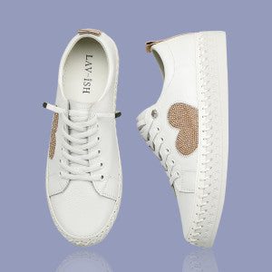 Bling Leather Sneaker - Rose Gold Heart