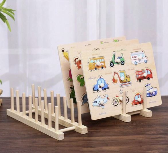 Wooden Puzzle Storage Rack