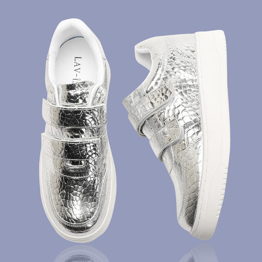 Croc Print Sneakers - Silver